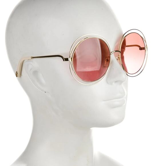 CHLOE Oversize Gold and Pink Carlina Petite Gradient Sunglasses w/ Case - Picture 2 of 10